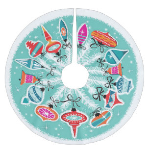 Retro Ornamente Aqua Hintergrund Polyester Weihnachtsbaumdecke