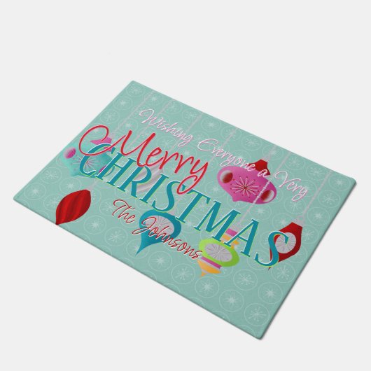 Retro Ornamente Aquamarin Weihnachten Fußmatte (Schrägansicht)