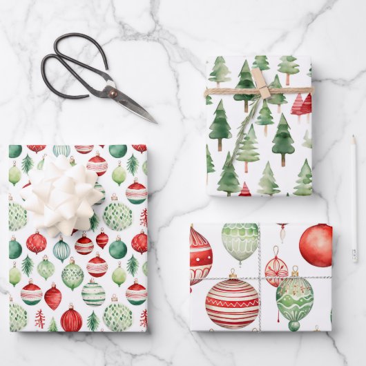 Retro Ornamente in Aquarellen Geschenkpapier Set (Vorderseite)