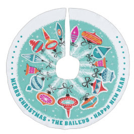 Retro Ornamente Individuelle Name in Aqua Leinenimitat Weihnachtsbaumdecke