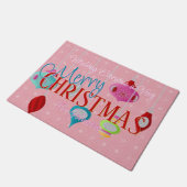 Retro Ornamente Rosa Weihnachtsschmuck Fußmatte (Schrägansicht)
