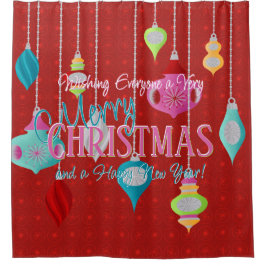 Retro Ornamente Rotes Weihnachtsfest Duschvorhang