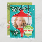 Retro Ornamente Weihnachtsfoto Karten (Vorne/Hinten)