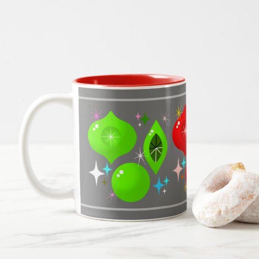 Retro-Ornamente Zweifarbige Tasse (Mit Donut)