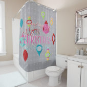 Retro Ornaments Grau Weihnachten Duschvorhang (Beispiel)