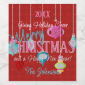 Retro Ornaments Red Frohe Weihnachten Weinetikett (Einzelnes Label)