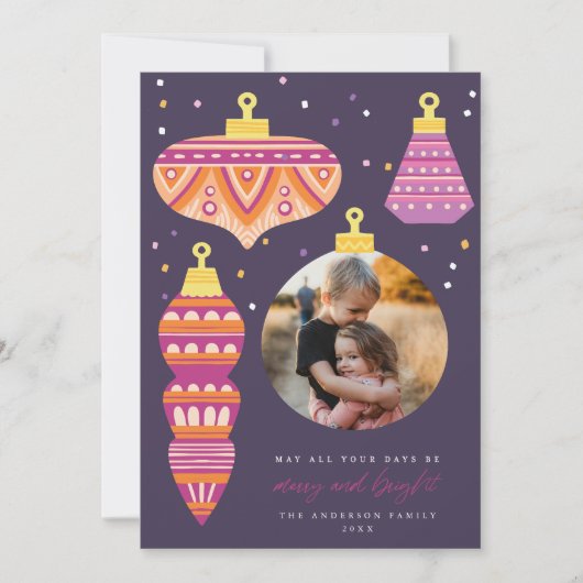 Retro Ornamnet Holiday Foto Card Einladung (Vorderseite)