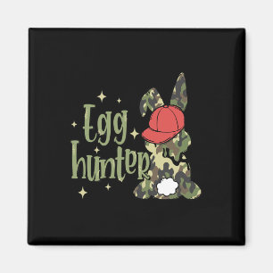 Retro-Oster-Eier-Jäger-Tarn-Hase mit Hut  Magnet