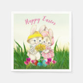 Retro Osterbäume mit Frühlingsblumen / Party Serviette (Vorderseite)