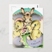 Retro Ostergestüte und Kaninchen Postkarte (Vorne/Hinten)