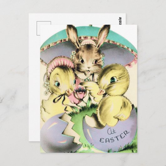 Retro Ostergestüte und Kaninchen Postkarte (Vorne/Hinten)