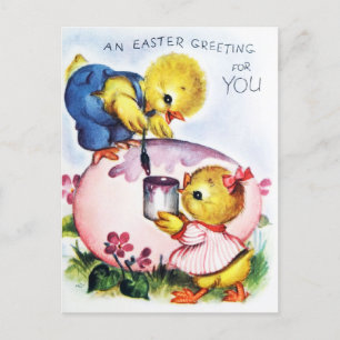 Retro-Ostergruß an euch Küken und Ei Postkarte