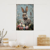 Retro-Osterhase-Hasen-Blumen-Print, Rustikal Poster (Küche)