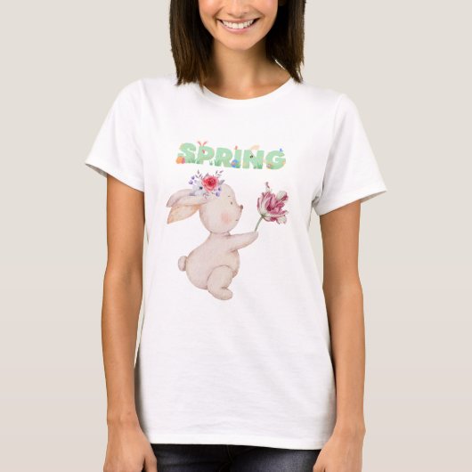 Retro Osterhase mit Tulpe Grafik T-Shirt (Vorderseite)