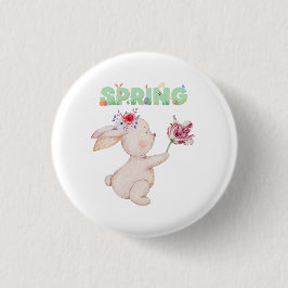 Retro-Osterhase mit Tulpen-Grafik-T-Shirt Button