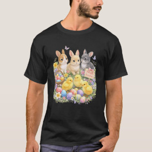 Retro-Osterhasen und Küken Vintage 90er Floral T-Shirt
