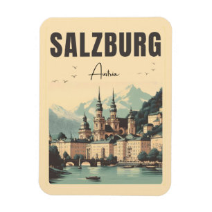 Retro Österreich Hauptstadt Salzburg Skyline Magnet