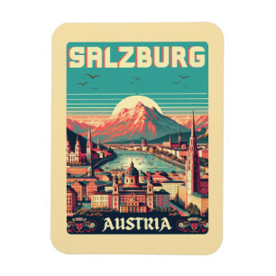 Retro Österreich Hauptstadt Salzburg Skyline Magnet