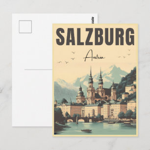 Retro Österreich Hauptstadt Salzburg Skyline Postkarte