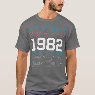 Retro Otaku Kanji Vintag 1982 Geburtstag Ramen Ani T-Shirt