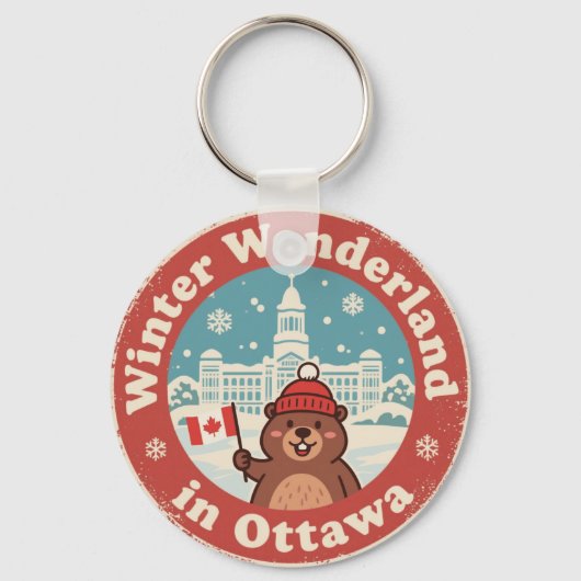 Retro Ottawa Beaver Winter Fun Schlüsselanhänger (Vorderseite)