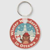 Retro Ottawa Beaver Winter Fun Schlüsselanhänger (Rückseite)