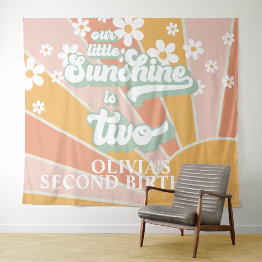 Retro Our Little Sunshine Daisy Birthday Banner Ta Wandteppich (Beispiel (Horizontal))