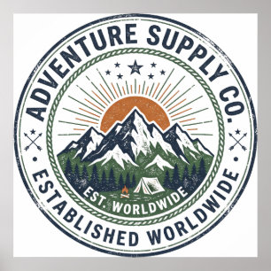 Retro-Outdoor-Abenteuer-Berg-Emblem Poster