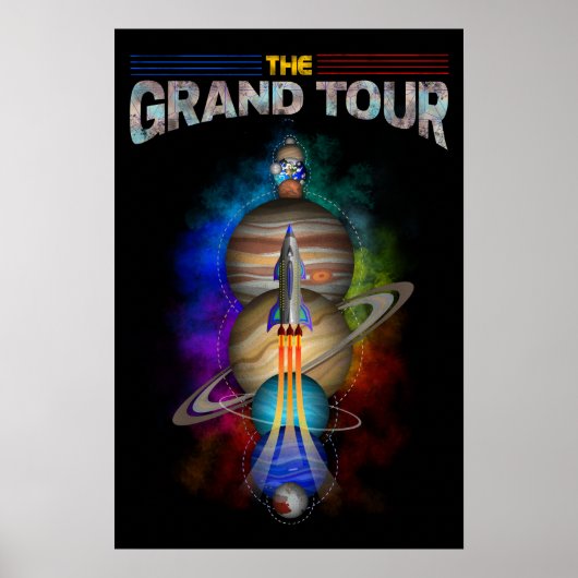 Retro Outer Space Art mit Raumschiff und Planeten Poster (Vorne)
