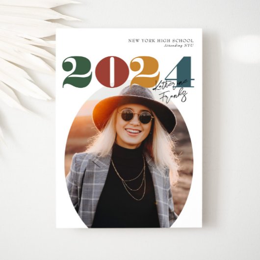 Retro Oval Modern Class of 2024 Foto Abschluss Einladung