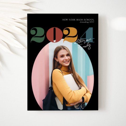 Retro Oval Modern Class of 2024 Foto Abschluss Einladung