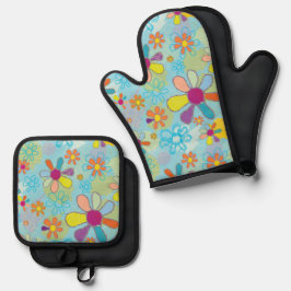 Retro Oven Mitt Ofenhandschuh & Topflappen-Set
