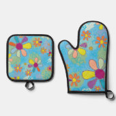 Retro Oven Mitt & Pot Holder Ofenhandschuh & Topflappen-Set (Vorderseite)