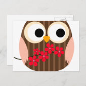 Retro Owl Girl with Flowers Postkarte (Vorne/Hinten)
