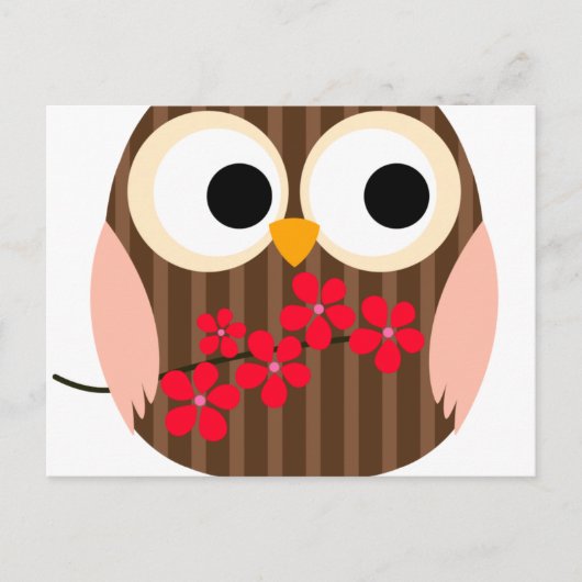 Retro Owl Girl with Flowers Postkarte (Vorderseite)