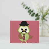 Retro Owl mit Hut, Krawatte und Mustache Postkarte (Stehend Vorderseite)