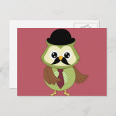 Retro Owl mit Hut, Krawatte und Mustache Postkarte (Vorne/Hinten)