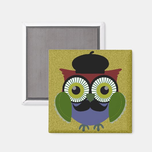 Retro Owl mit Mustache Magnet (Vorderseite/Rückseite)