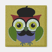 Retro Owl mit Mustache Magnet (Vorne)