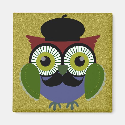 Retro Owl mit Mustache Magnet (Vorne)