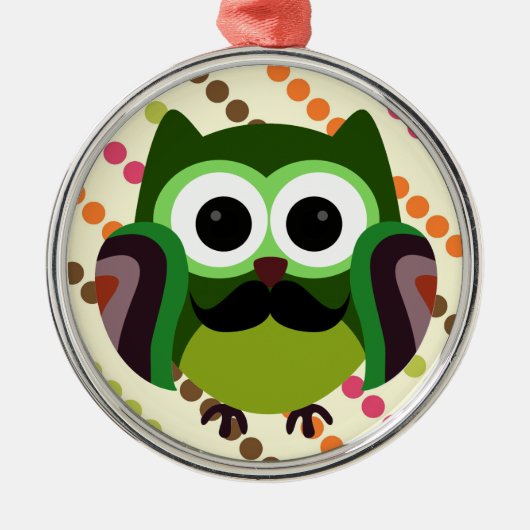 Retro Owl mit Mustache Ornament Aus Metall (Vorne)