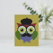 Retro Owl mit Mustache Postkarte (Stehend Vorderseite)