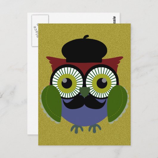 Retro Owl mit Mustache Postkarte (Vorne/Hinten)