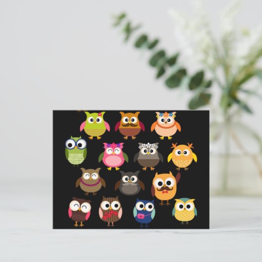 Retro Owl Muster Postkarte (Stehend Vorderseite)