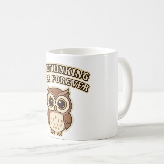 Retro Owl Overthinking White Mug Kaffeetasse (VorderseiteRechts)