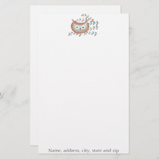 Retro Owl Personalisiert Stationierung Briefpapier (Vorne/Hinten)