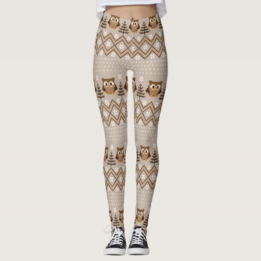 Retro-Owl-Strickdesign Leggings (Vorderseite)