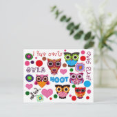 Retro Owls Postkarte (Stehend Vorderseite)