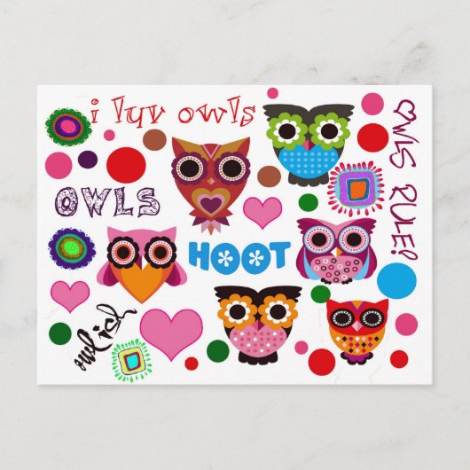 Retro Owls Postkarte (Vorderseite)