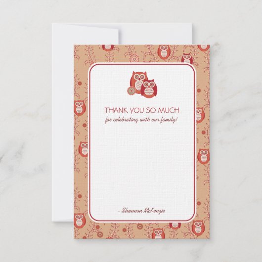 Retro Owls Vielen Dank Flachkarten Mitteilungskarte (Vorderseite)